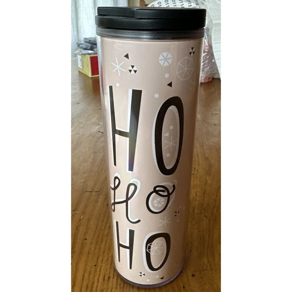 New Starbucks coffee cup Ho Ho Ho Double Walled Acrylic Travel 16 Oz Pink lid